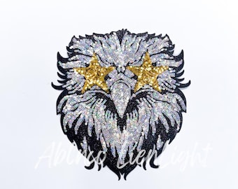 Sequin Hawk Patch: Iron On Applique, Game Day Mascot
