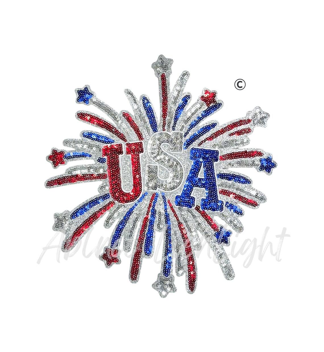 USA Firework Sequin Patch, 4th July Applique, Red White Blue Iron on ...