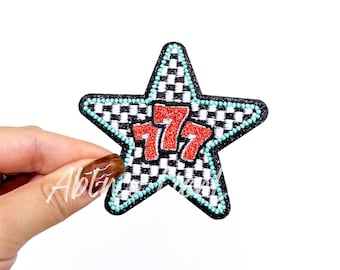 777 Chenille Patch: Checkered Star, Vegas Casino DIY Patch