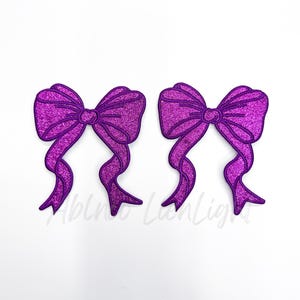 side bow patch, bow patch, purple bow, glitter bow patch, bow appliqué patch, coquette patch, trendy patch, sweatshirt bow, iron on patch