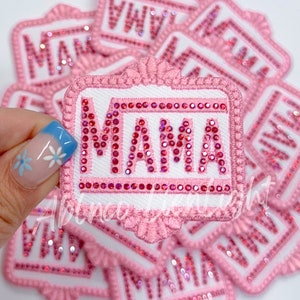 pink mama patch, trucker hat patch, rhinestone patch, rodeo patch, boujee patch, western patch, trendy patch, iron on patch, girl mom patch