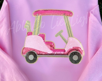 Pink Golf Cart Sweatshirt: Chenille Patch, Trendy Preppy Style