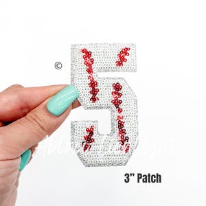 sequin number 5 baseball patch, baseball number patch, sequin baseball number, baseball patch, game day patch, baseball hat, hat patch, DIY