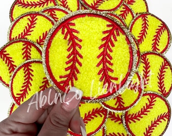 Chenille Softball Patch: Iron On Applique, Trucker Hat Patch (3")