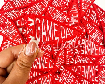 game day patch, red game day flag patch, small patches, patches for hat, trucker hat patches, preppy patch, football baseball soccer patches