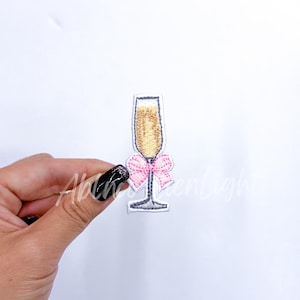 champagne glass patch, cheers patch, bow patch, trucker hat patches, preppy patch, small patches, girly patch, dainty patch, drinking patch