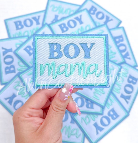 Boy Mama Patch, Blue Iron-On, Trucker Hat Patch
