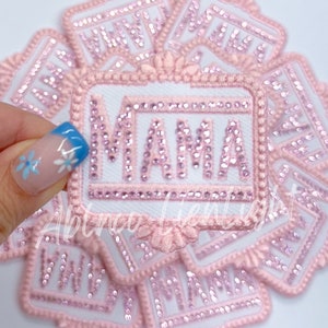 mama patch, pink mama patch, trucker hat patches, rhinestone patch, boujee patch, western patch, trendy patch, iron on patch, girl mom patch