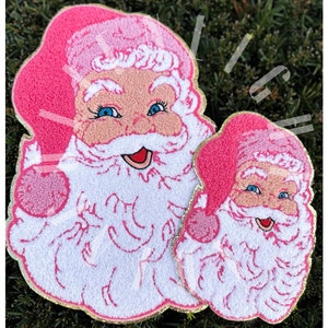 santa patch, pink santa patch, santa chenille patch, christmas patches iron on, preppy pink mascot, ugly christmas holiday sweatshirt gift