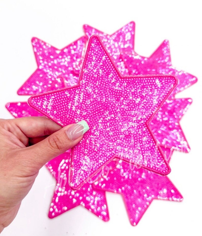 star patch, sequin star patch, small patches, iron on patch, trucker hat patches, jacket patches, book bag patch, pink star diy hat patches image 1