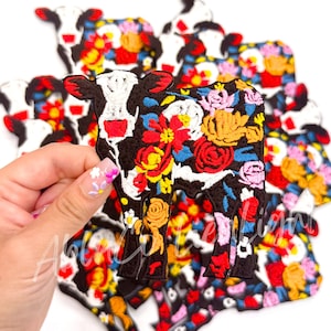 Floral Cow Chenille Patch: Retro Western Iron-On Applique