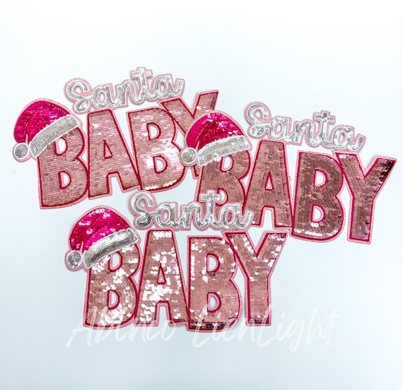 Santa Baby Sequin Chenille Patch: Pink Christmas Iron-on Patch