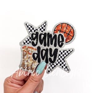 basketball game day patch, small basketball patch, trucker hat patches, sequin patch, iron on patch, sports patch, trendy patch, mama, DIY