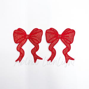 side bow patch, bow patch, red bow patch, glitter bow patch, bow appliqué patch, coquette patch, trendy patch, sweatshirt bow, iron on patch