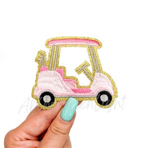 golf cart patch, preppy pink golf cart patch, pink patches, small patches, embroidery patch, iron on patch, trucker hat patch, trendy patch