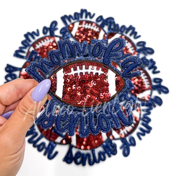 Mom of Senior Football Sequin Patch: Game Day Sticker