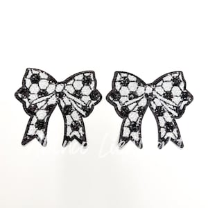 Soccer Bow Iron On Patch: Chenille Appliqué (6'' x 6.75'')