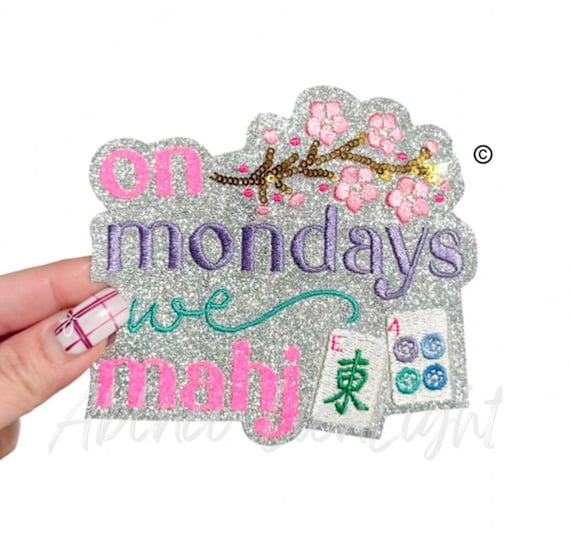 Mahjong Patch, 'On Mondays We Mahj', Sequin Applique