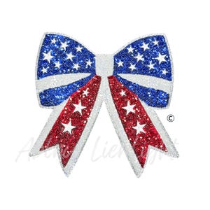 Patriotic Bow Patch, USA Flag Sequin Applique, Large Shirt Decoration (10.25"H x 10.5"W)