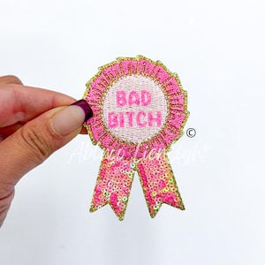 bad bitch patch, snarky patch, sassy patch, funny patch, humor patch, ribbon patch, trendy patch, bow patch, western patch, hat patches, diy