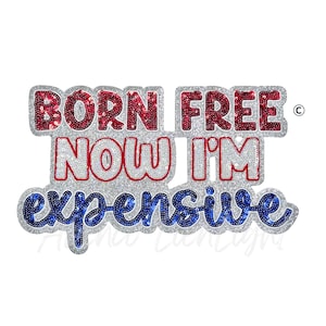 Born Free Now I'm Expensive Patch, Red White Blue USA Applique, Large Shirt Patch