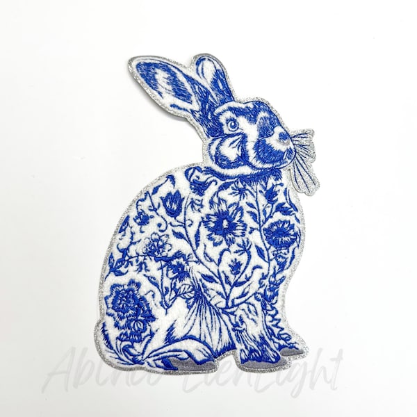 Floral Bunny Chenille Iron On Patch: Coquette Chinoiserie DIY