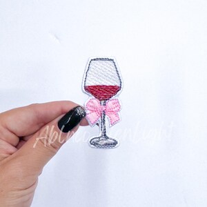 Red Wine Glass Patch: Girly Bow Applique