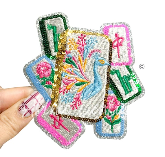 Mahjong Tile Patch, Sequin Applique, Bird Bam Cheer, DIY
