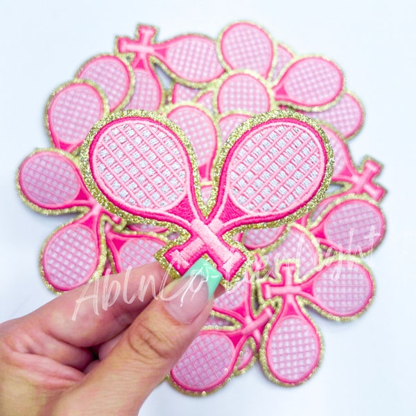 tennis patch, tennis racket patch, preppy patch, pink patch, small patches, embroidery patch, iron on patch, trucker hat patch, trendy patch