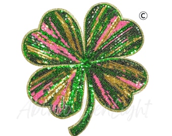 Sequin Four Leaf Clover Patch, St Patricks Day Iron On, Large