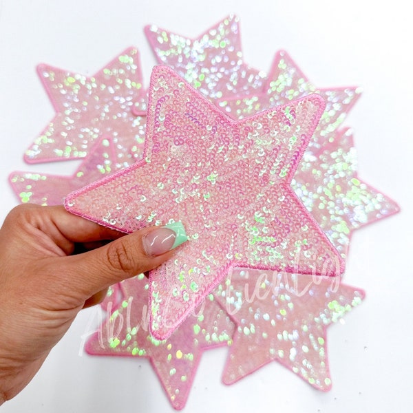 star patch, sequin star patch, small patches, iron on patch, trucker hat patches, jacket patches, book bag patch, pink star diy hat patches