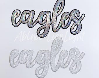 Sequin Eagles Patch: Iron On Mascot Patch - 12” x 6.5”