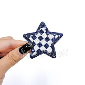checkered star patch, navy star patch, star patch, sequin star patch, glitter star patch, embroidery patch, iron on patch, game day patch