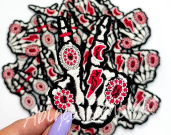 Small Skeleton Hand Iron On Patch: Red Rodeo Western Decor