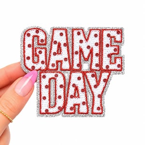 Red Polka Dot Game Day Iron On Patch, Sequin Football Spirit Wear (3"x3.5")