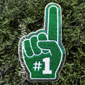 Game Day Chenille Patch: Green Foam Finger Iron On (11")