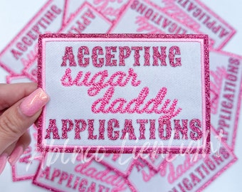 Parche Sugar Daddy: aplique termoadhesivo de chenilla con purpurina rosa