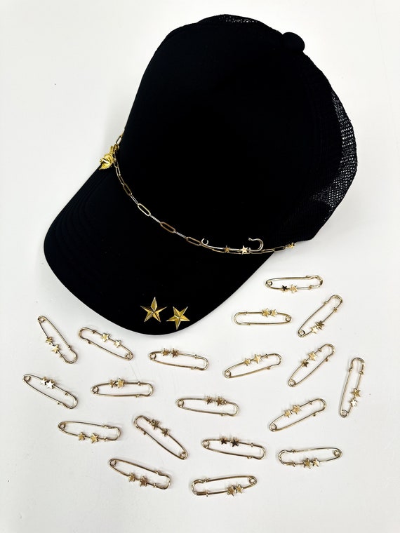 Star Safety Pin: Gold Hat Bling, Trendy Trucker Hat Charm - Etsy display picture 2