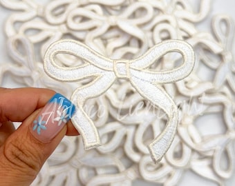 White Bow Iron On Patch: Dainty Coquette Embroidery (2.5")