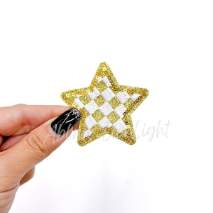 checkered star patch, gold star patch, star patch, sequin star patch, glitter star patch, embroidery patch, iron on patch, game day patch