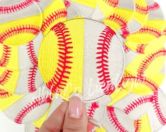 Baseball Softball Split Patch: Embroidered Iron-On Applique (3")