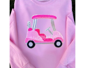 Pink Golf Cart Sweatshirt: Chenille Patch Preppy Style