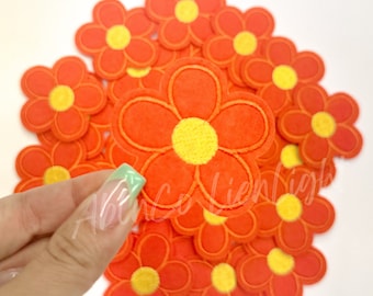 Orange Flower Iron On Patch: Chenille Daisy Embroidery