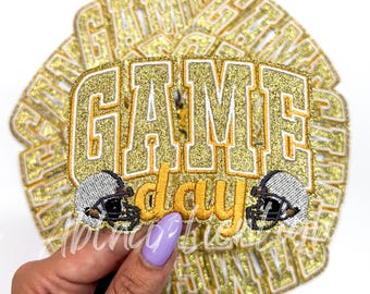 Game Day Football Patch: Gold Glitter Chenille Patch (3x4")