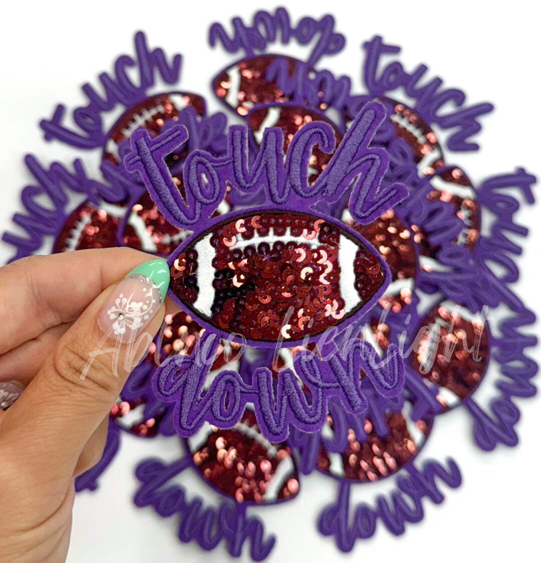 Purple Touchdown Football Patch: Chenille & Sequin Game Day Applique - Etsy