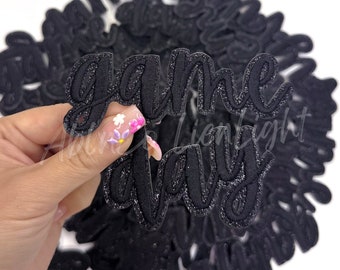 Game Day Cursive Script Patch: Black Adhesive Sticker, Stadium Bag Patch (3")