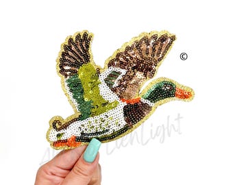Mallard Duck Sequin Patch: Iron-On Hunting Patches (4.5''x5'')