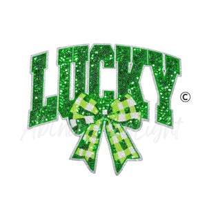 Lucky Sequin Bow Patch - St Patricks Day Iron On Patch (10x9.25'')