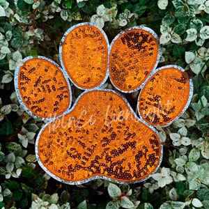 orange paw patch, paw print patch, large patches, chenille patch, sequin patch, game day patch, tiger custom team mascot patch iron on shirt