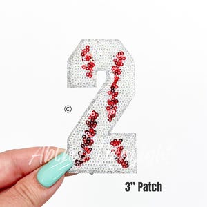 sequin number 2 baseball patch, baseball number patch, sequin baseball number, baseball patch, game day patch, baseball hat, hat patch, DIY